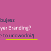 BardzoHR banner with Polish headline about needing an Employer Branding strategy and six proving actions; smiling woman on the right against a magenta background.