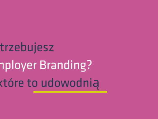 BardzoHR banner with Polish headline about needing an Employer Branding strategy and six proving actions; smiling woman on the right against a magenta background.